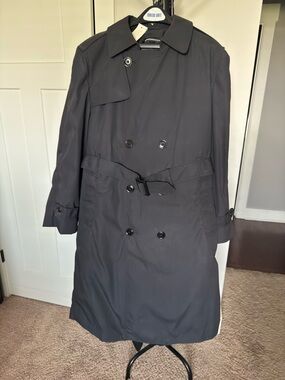 Men's Black Double-Breasted Trench Coat - Unbranded